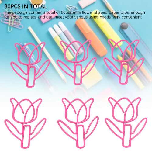 80Pcs Flower Shaped Mini Paper Clips - Colored Bookmarks with Transparent Box 2