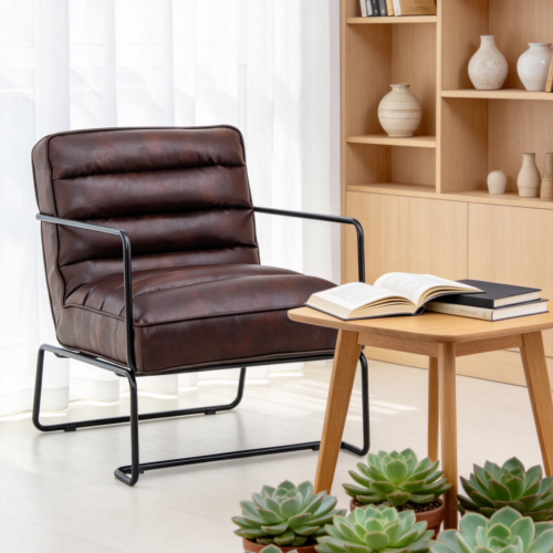 Brown PU Leather Accent Chair