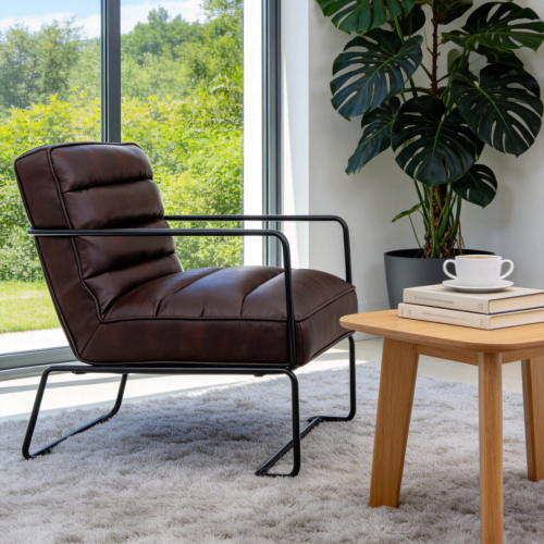 Brown PU Leather Accent Chair 1