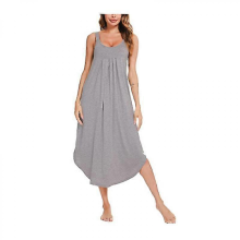 GYFDYM Women's Light Gray Summer Nightgown with Pockets, Soft Strap Full Slip