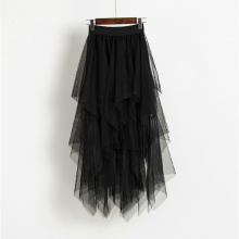 Damen-Tüllrock mit hohem Bund, transparenter Tüll, plissiert, A-Linien-Kleid