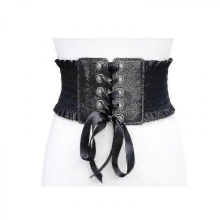 GYFDYM Women's Stretch PU Leather Lace-Up High Waist Belt Black