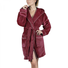 Women's Terry Bathrobe with Hood - Long - 60% Cotton Wine Red L