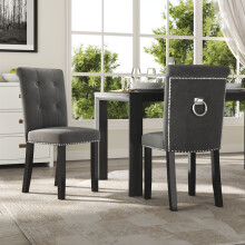Velvet Dining Chair Button Tufted Ring Knocker High Back Nailhead Chair