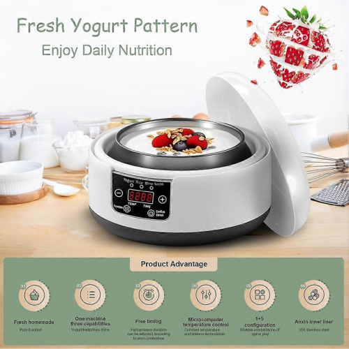 36-Hour Yogurt Maker, 1.2L Digital Automatic Yoghurt Machine with LCD Display & Constant Temperature (EU Plug) 2