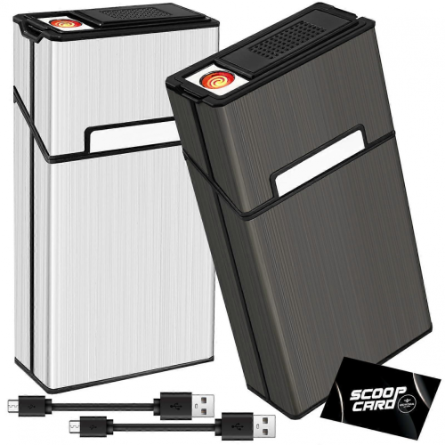 USB Rechargeable Windproof Metal Cigarette Case with Lighter for 100mm