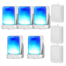 7-Color Flash Wireless Doorbell, Long Range, 3 Transmitters & 5 Receivers