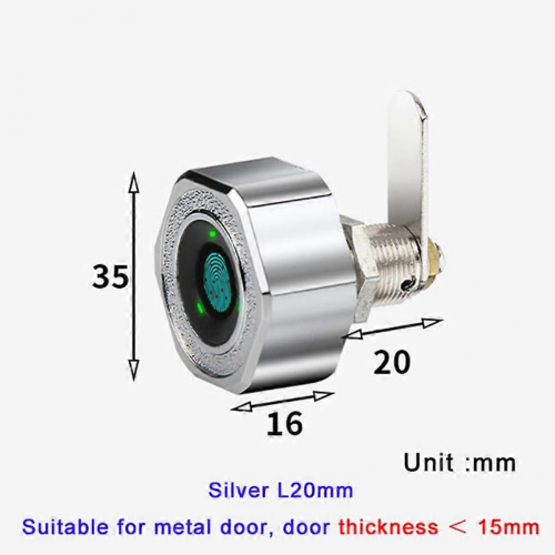 Tuya Smart Fingerprint Cabinet Lock, Silver L20mm 2