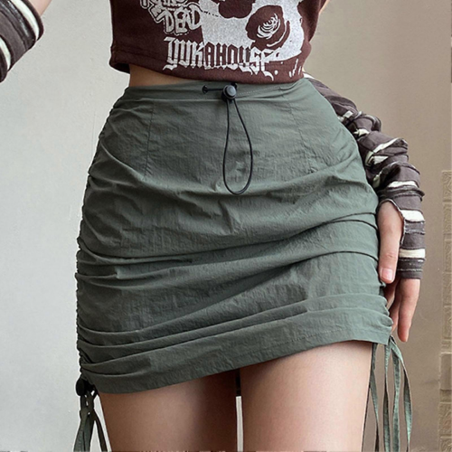 Jupe courte froncée à cordon de serrage taille haute pour filles 1