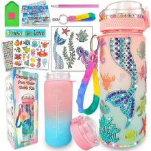 DIY Mermaid Gem Water Bottle Craft Kit for Girls 4-10, Birthday Christmas Gift