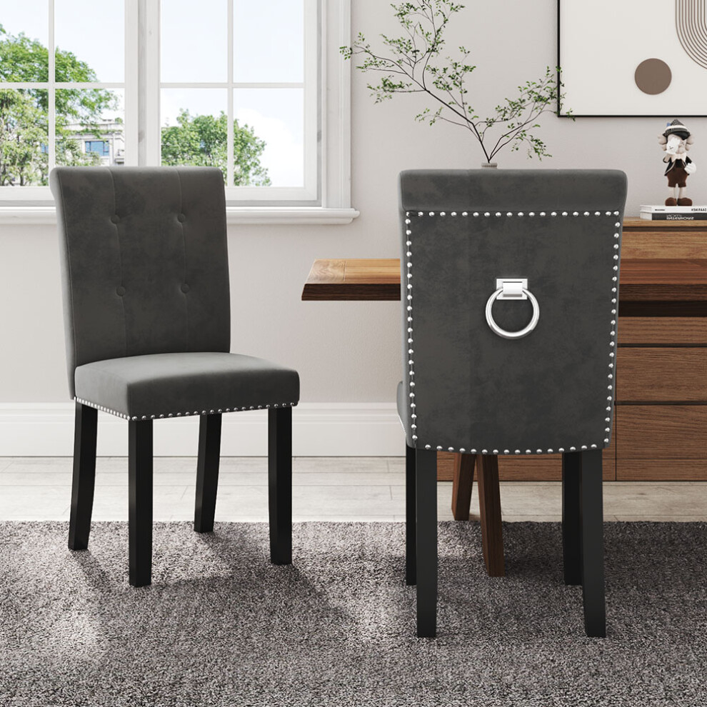 Living And Home Tufted Velvet Chair Dining Chair With Nailhead Trim Black