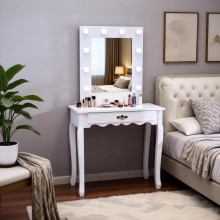 White Vanity Dressing Table with 10 LED Bulbs & Single Drawer