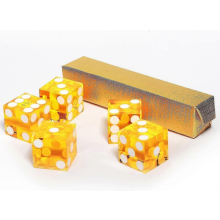 (Yellow, Set of 5 Dice) Premium 19mm Pro Vegas Casino Craps Dice Set of 5, Razor Sharp Edges, Matching Serial Numbers for RPG & Dice Games