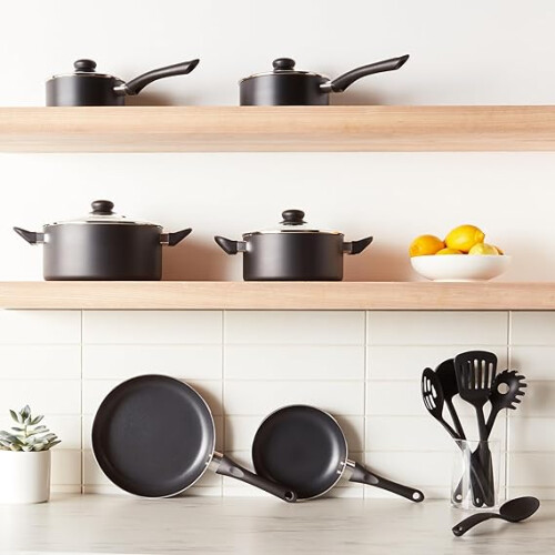 Amazon 15-Piece Non-Stick Cookware Set, Black 1
