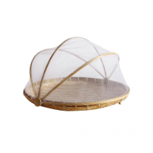 (S) Panier à fruits en bambou tressé à la main avec filet anti-insectes, plateau de pique-nique rond