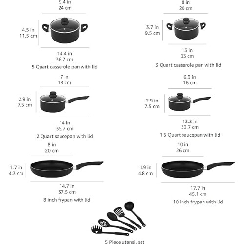 Amazon 15-Piece Non-Stick Cookware Set, Black 2