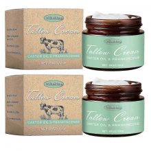 (2pcs) Crema idratante biologica al sego di manzo allevato al pascolo (1-3 volte al giorno) con incenso e olio di ricino.