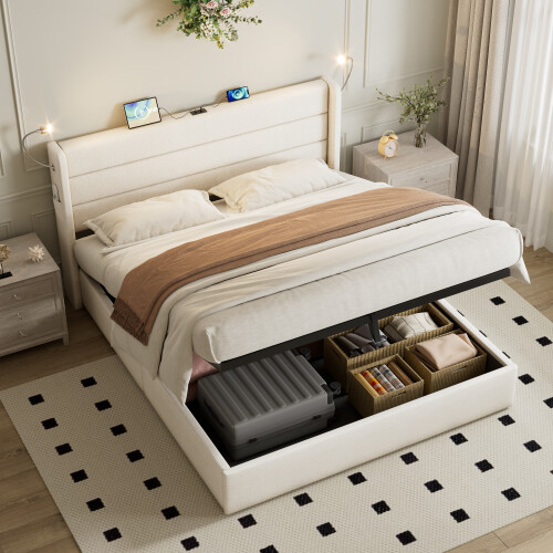 King Hydraulic Bed, LED Light & Charging Station