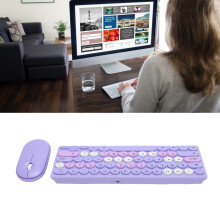 Wireless Retro Keyboard Mouse Combo, 64 Keys, 1200dpi, Violet