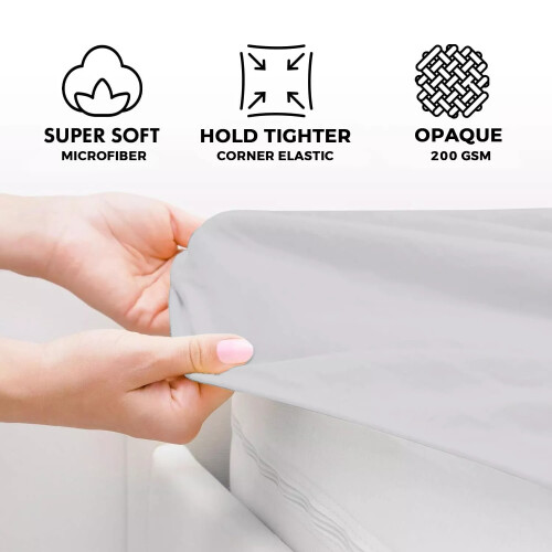 (Double, Silver) 40cm Deep Fitted Sheet - Premium Microfiber Mattress Sheet Single Double & King Sizes UK 2
