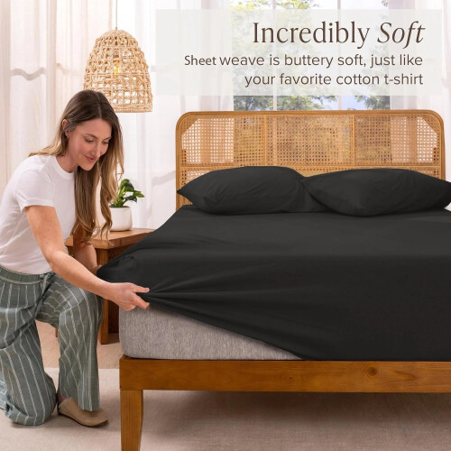 (Super King, Black) 40cm Deep Fitted Sheet - Premium Microfiber Mattress Sheet Single Double & King Sizes UK 1