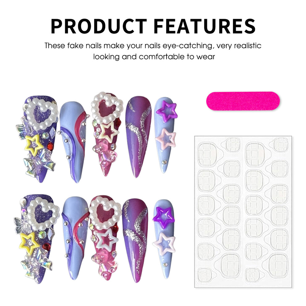 Penghui-Toys (Xs) Colorful Press On Nails With Stars Decor Odorless Provides A Comfortable Experience For Women And Girl Nail Salon