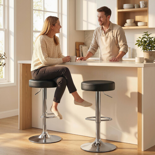 Homcom (Black) HOMCOM Bar Stools Set of 2, Height Adjustable Breakfast Bar Chairs
