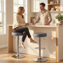 (Grey) HOMCOM Bar Stools Set of 2, Height Adjustable Breakfast Bar Chairs