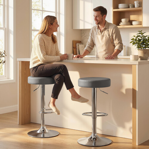Homcom (Grey) HOMCOM Bar Stools Set of 2, Height Adjustable Breakfast Bar Chairs