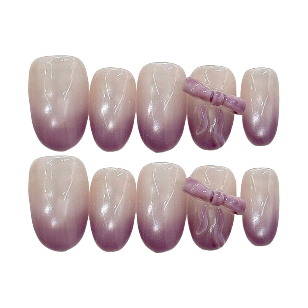 Penghui-Toys (Short Ellipse) Cat Eyes Fake Nails With Mauve Tip Natural-Looking Easy To Take On And Apply For Stage Performance Wear
