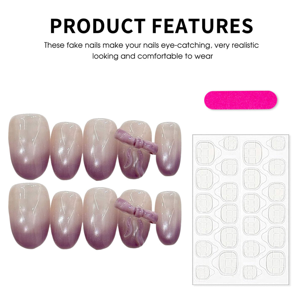 Penghui-Toys (Short Ellipse) Cat Eyes Fake Nails With Mauve Tip Natural-Looking Easy To Take On And Apply For Stage Performance Wear
