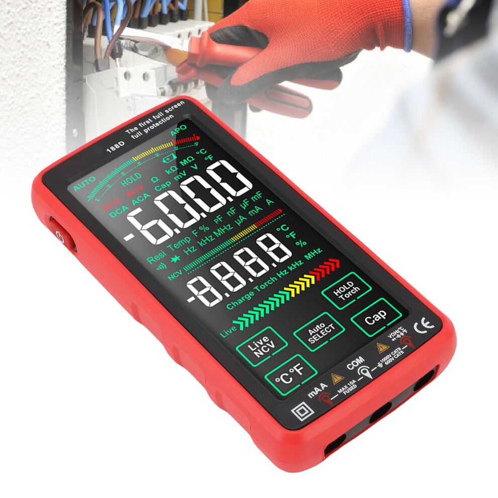 Full Screen Digital Multimeter Voltage Current Capacitance Temp Test, Red 3071388511782