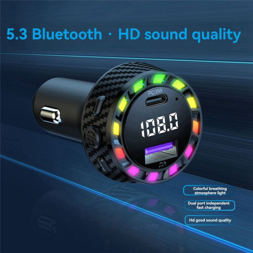 Auto  Ladegerät PD30W USB Port Schnellladeadapter mit LED Licht Spannungsmonitor FM  Transmitter 2