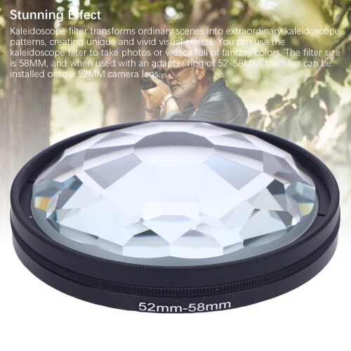 58mm Kaleidoscope Camera Filter with 52mm Adapter Ring for Creative Effects 2
