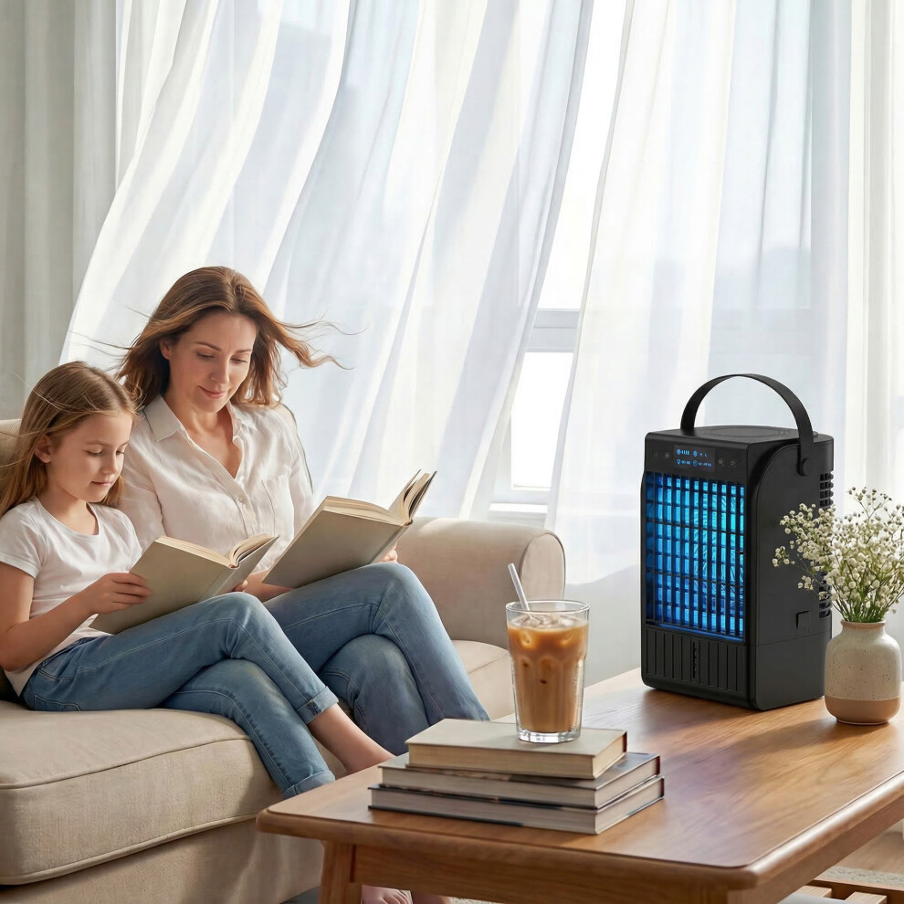 Homcom () 4-In-1 Mini Air Cooler With Rgb 7 Led Cooling Fan Black/Light