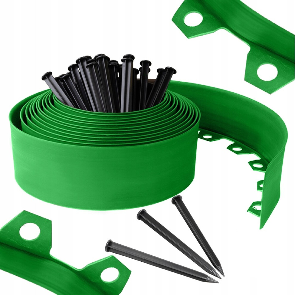 Green Plastic, Flexible Landscape Lawn Edging, 10M Length With 20 Pegs, 4Cm High 5056885801893