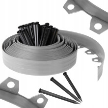 GREY Plastic, Flexible Landscape Lawn Edging, 10m Length with 20 Pegs, 4cm High