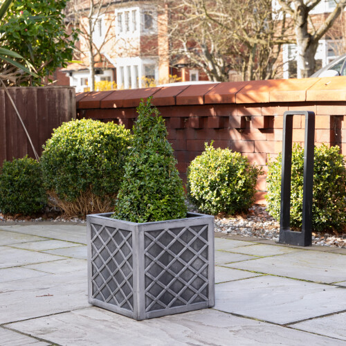 Samuel Alexander 30cm Small Square Plastic Pewter Effect Grey Garden Patio Planter 1