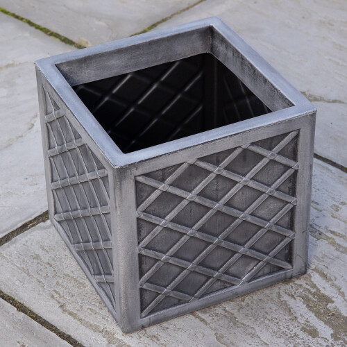 Samuel Alexander 30cm Small Square Plastic Pewter Effect Grey Garden Patio Planter 2