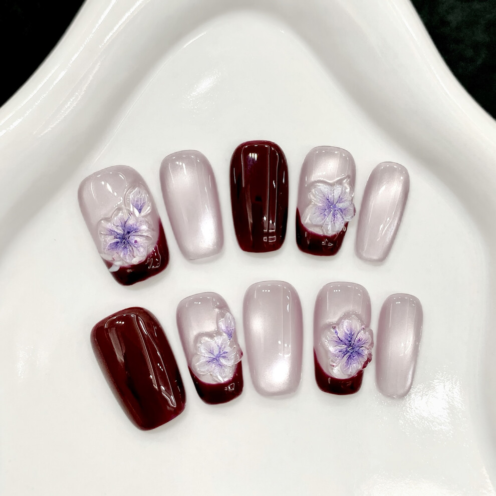 Penghui-Toys (M) Cat Eyes Square Fake Nails With French Tip With Not Easy Break Or Split Design For Shopping Traveling Dating