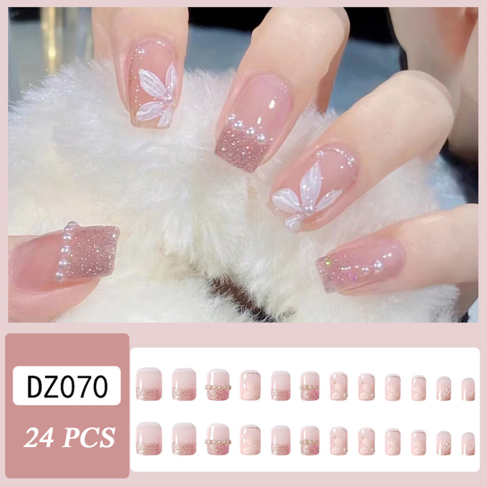 Creation-3C Pink (Jelly Glue Model) 24Pcs Pearl Press-On Nails With Glue