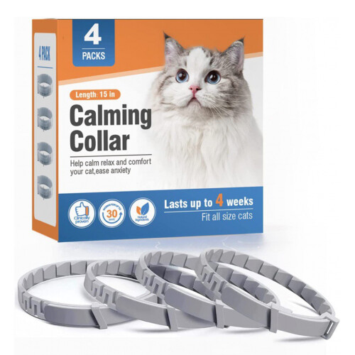 (Gray) 4pcs Cat Calming Collar - Stress Relief for All Sizes 2