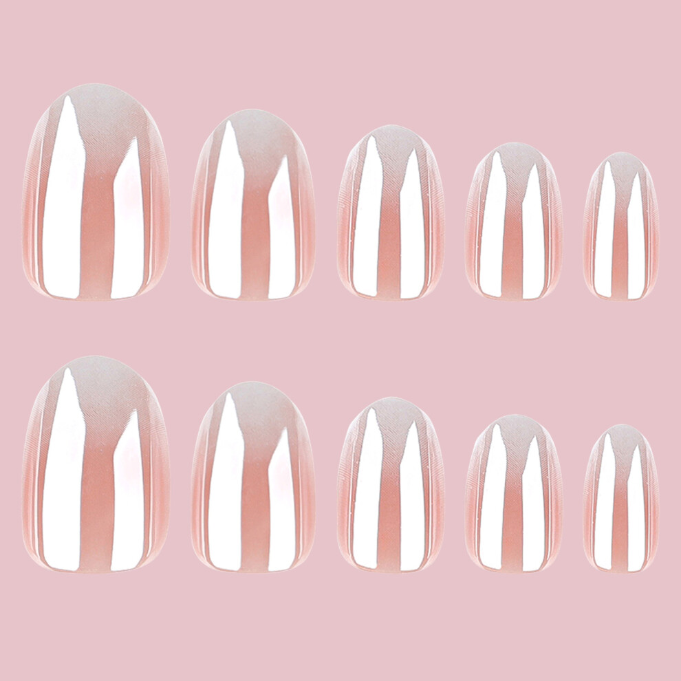 Bright-Home French Coated Short Round Gradient Fake Nails 24Pcs Durable Long Lasting Fake Nails For Wedding Party Everyday Use