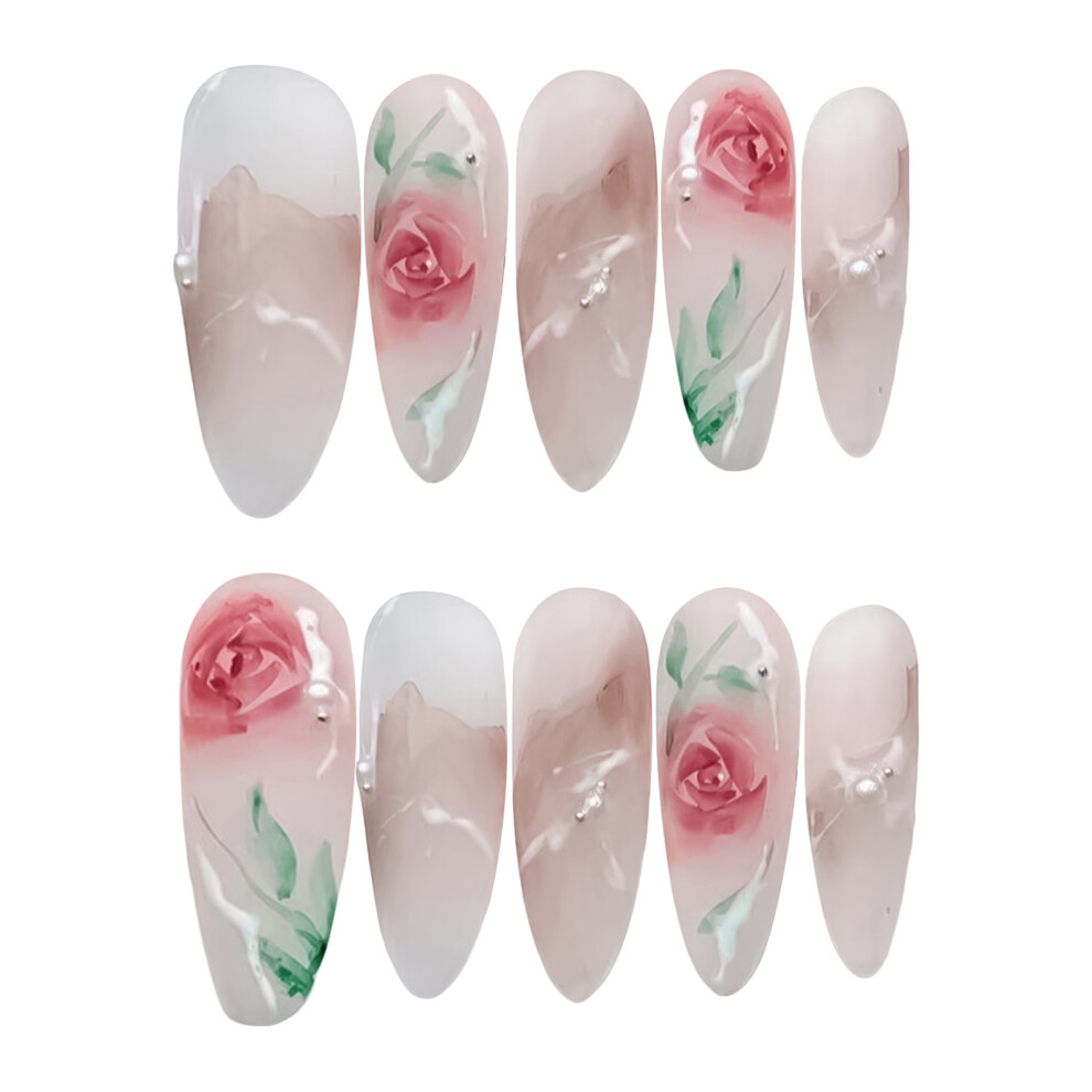 Bright-Home (M) Glossy Fake Nails With Smudging Design Charming Comfortable To Wear Manicure Nails For Professional Nail Art Salon Suppl