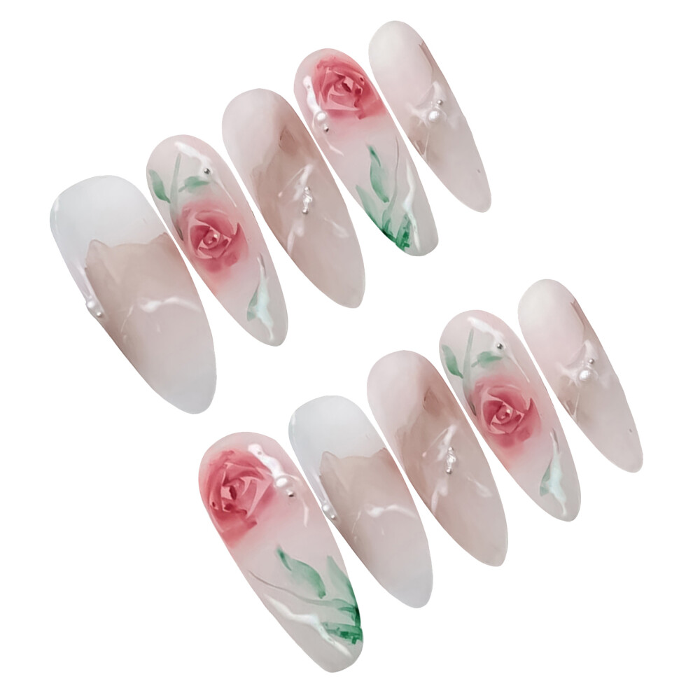 Bright-Home (S) Glossy Fake Nails With Smudging Design Charming Comfortable To Wear Manicure Nails For Professional Nail Art Salon Suppl