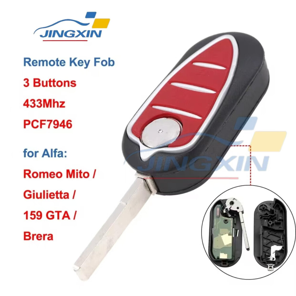 3 Buttons Flip Folding Remote Car Key Fob 433Mhz With Pcf7946 Chip For Alfa Romeo Mito Giulietta 159 Gta Brera Car Key 6935161674460