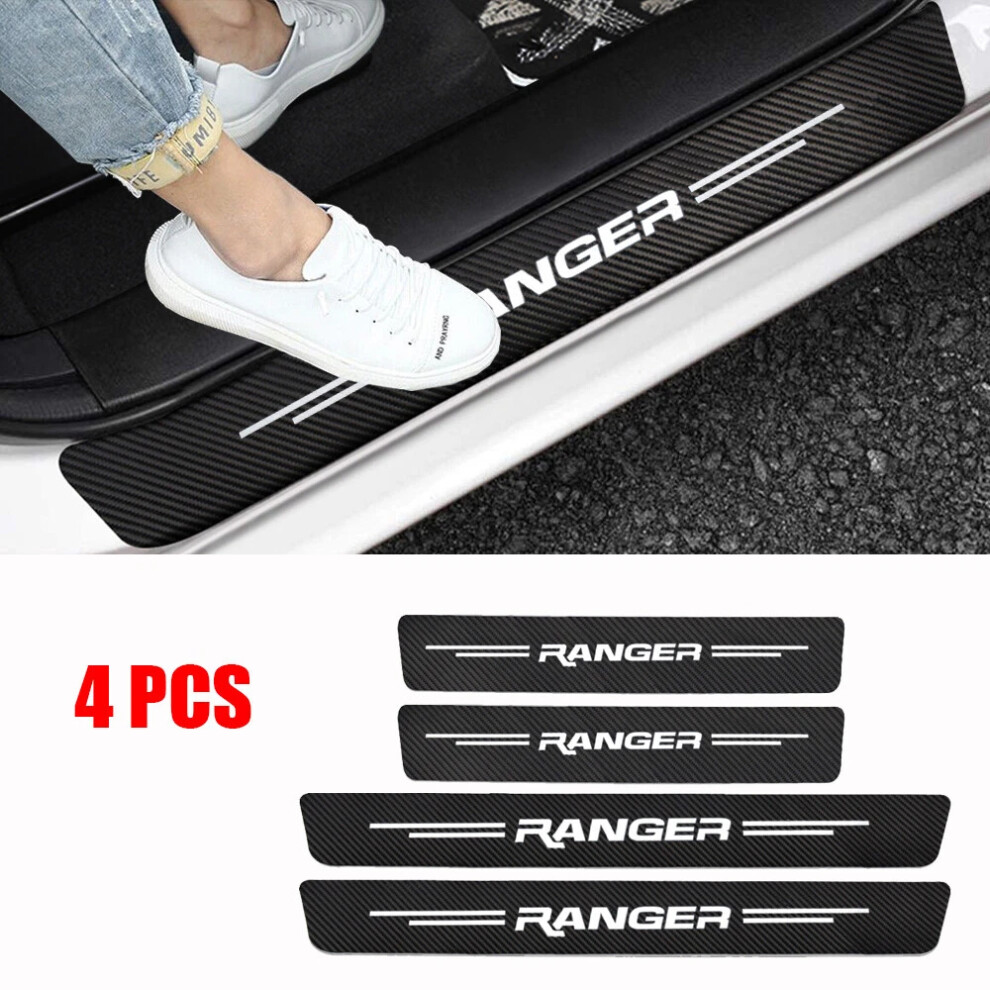 4Pcs For Ford Ranger Carbon Fiber Car Door Sill Plate Protector Step Sticker 4069369444876