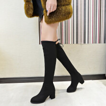 (Black, 35) Vintage Women\'s Over Knee Chunky Heel Boots