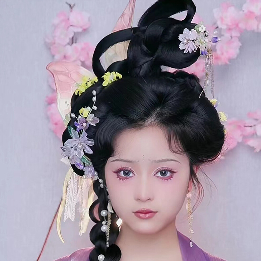 Penghui-Toys (1) Chinese Style Hair Sticks Headwear Earrings Set Light Purple Elegant Flower Barrettes For Hair Diy Accessory Hair Stylin