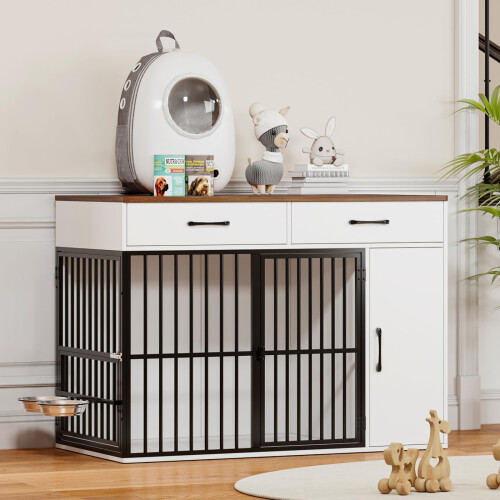 Large Wooden Dog Crate with Drawers 1